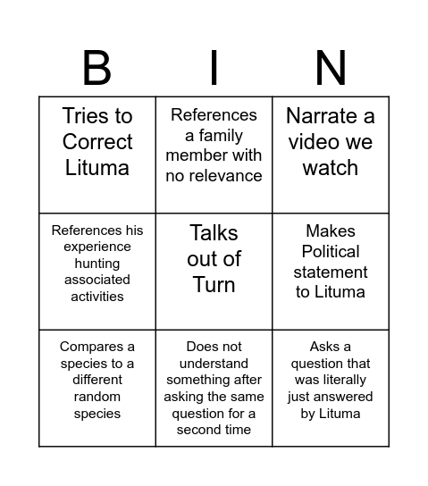 WMAN 426 Bingo Card
