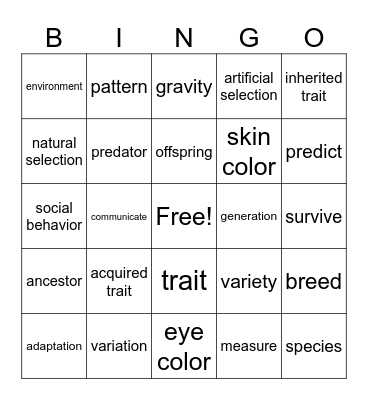 Heredity, Survival & Selection Bingo Card