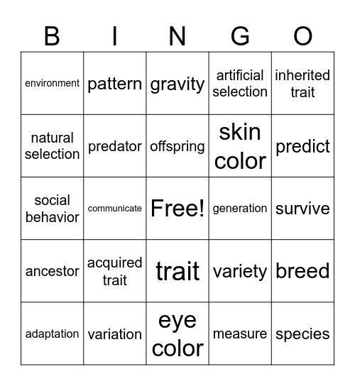 Heredity, Survival & Selection Bingo Card
