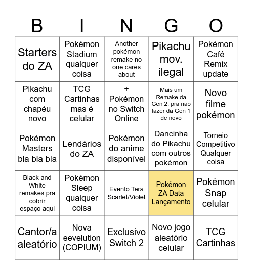 Pokémon Presents 2025 Bingo Card