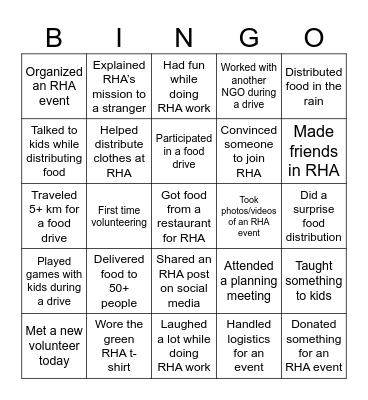 RHA Bingo Card