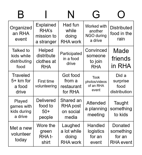 RHA Bingo Card