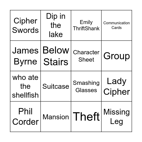 Cipher Mansion Bingo Card