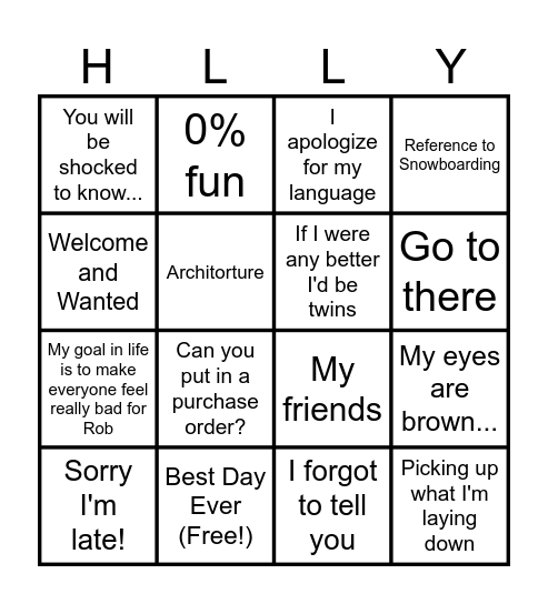 Holly Bingo Card