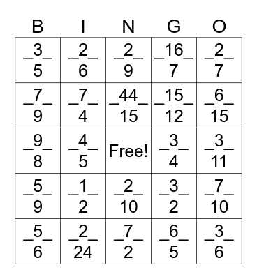 Fraction Multiplication and Division Bingo Card