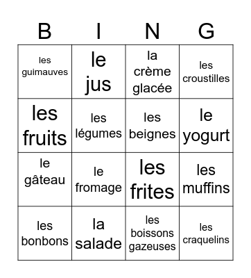 Les Collations Bingo Card