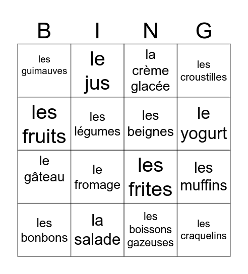 Les Collations Bingo Card