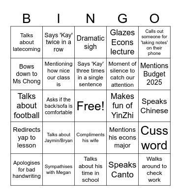 Econs bingo Card