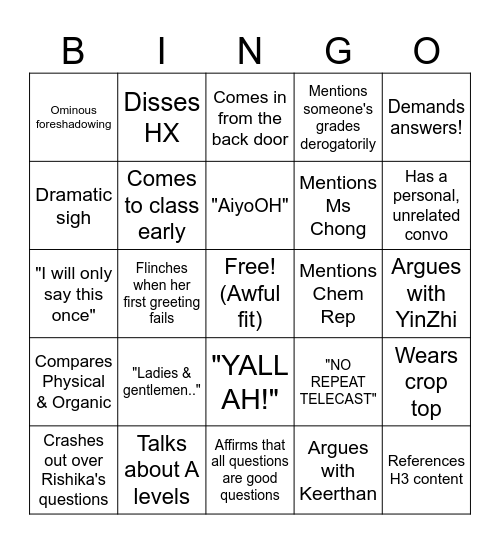 Ms Quek Bingo Card