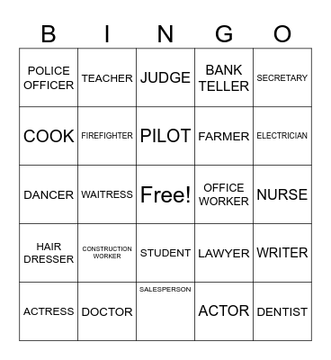 Jobs Bingo Card