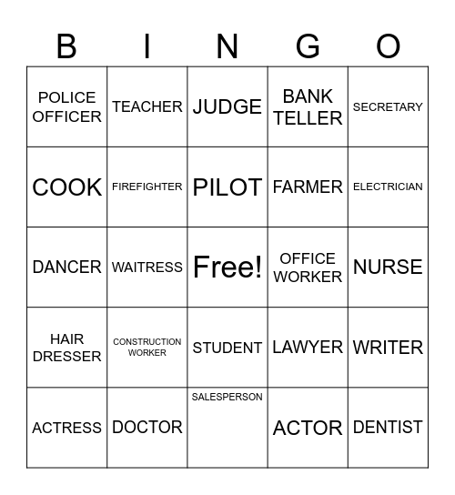 Jobs Bingo Card