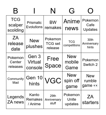 Pokemon Day Bingo Card