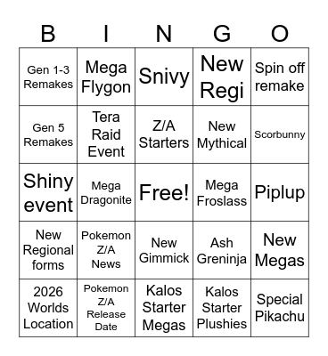 Pokemon Day Bingo Card