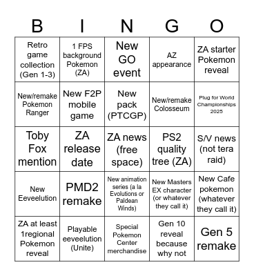 Pokemon presents Bingo Card