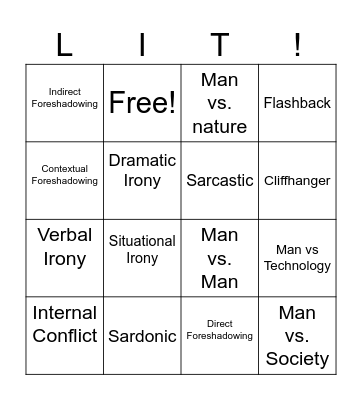 Conflict, Foreshadowing, and Irony Bingo Card