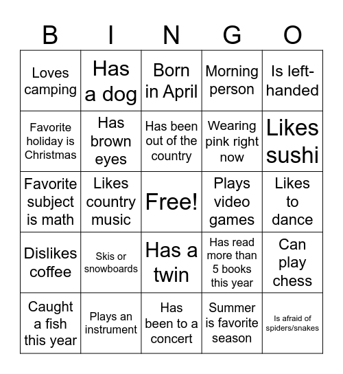 Meet Me Bingo Card
