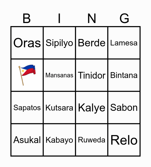 Tagalog Bingo Card