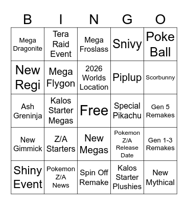 Pokemon Bingo Card