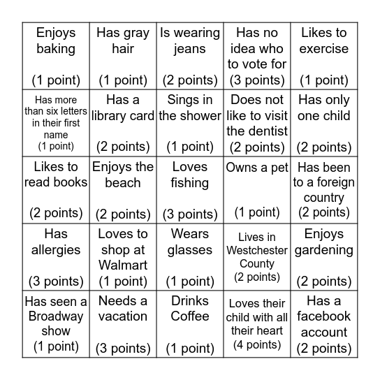 Parent Search Bingo Card