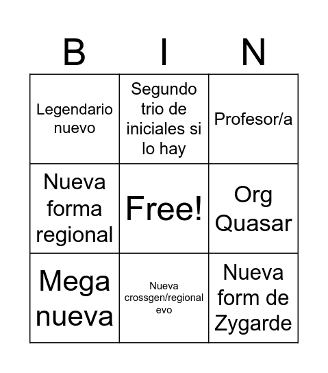 Bingo PLZA Bingo Card
