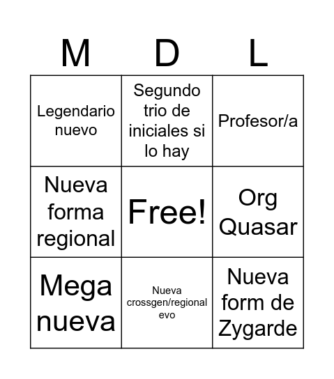 Bingo PLZA Bingo Card