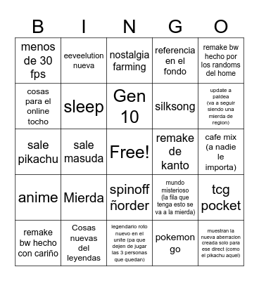 Pokemon Direct Bingo Card