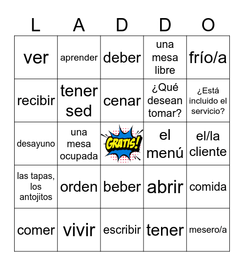 Chapter 4B Vocabulary Bingo Card