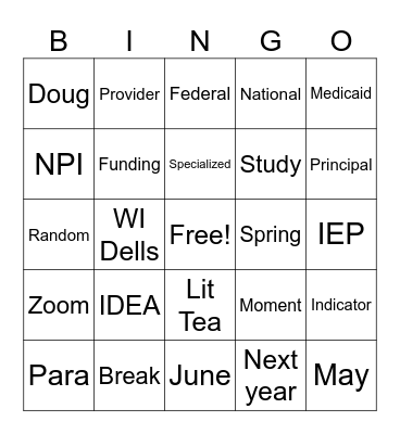 Staff Meeting Bingo Card
