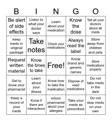 Medication Safety Bingo Card