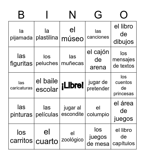Las actividades de mi niñez Bingo Card