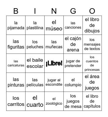 Las actividades de mi niñez Bingo Card