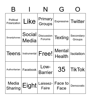 Social Media/Tech/Leadership Jingo Bingo Card