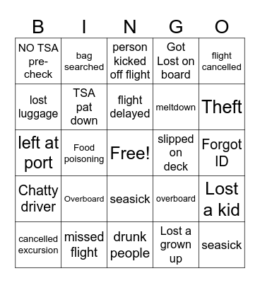 Travel Misfortune Bingo Card