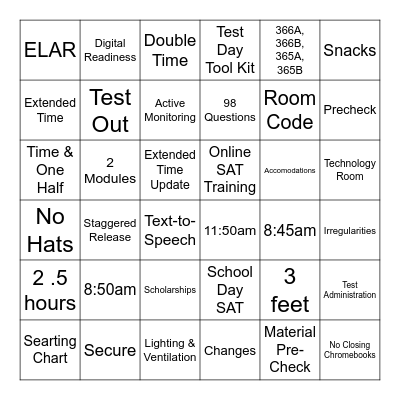 SAT Training Bingo Card