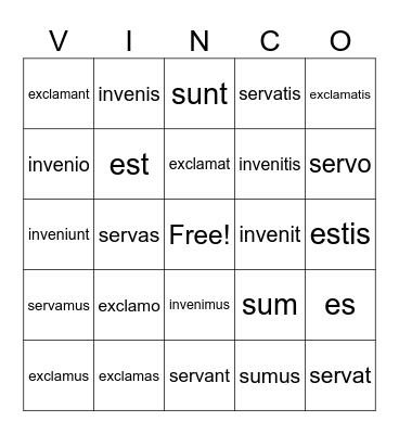 Stage 10 Verbs Bingo Card