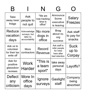 Business Town Hall Bingo Card