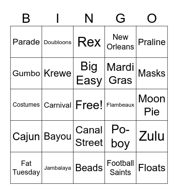 Mardi Gras Bingo Card