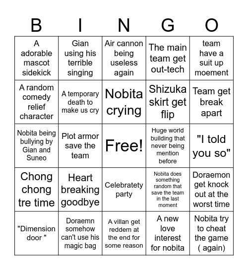 Doraemon Movie Bingo Card