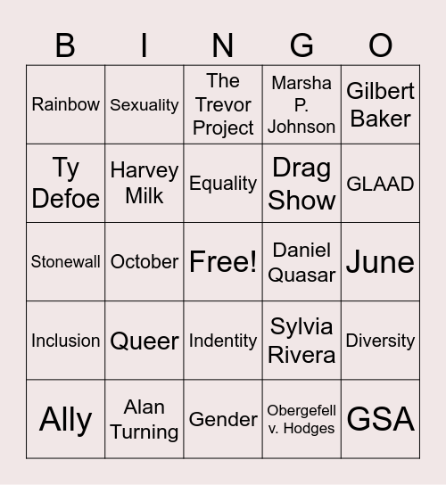 GSA Bingo Card