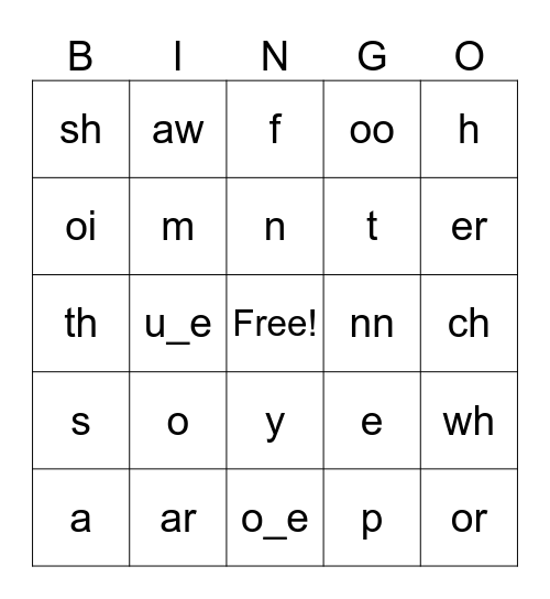 Skills U5 Sounds Bingo Card