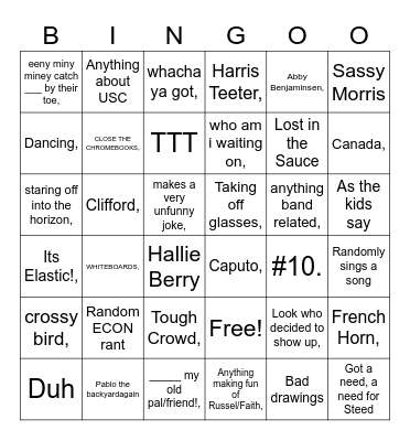 Morris Bingo Card