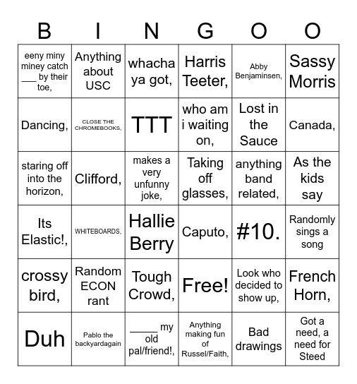 Morris Bingo Card