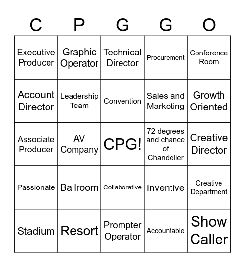 CPG Agency Bingo Happy Hour Bingo Card