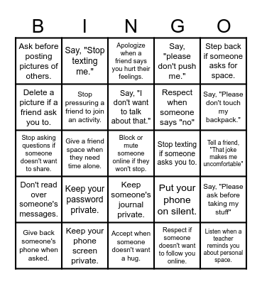Boundaries Bingo Card