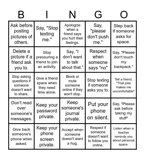 Boundaries Bingo Card