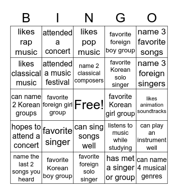 Music Lovers Unite Bingo Card