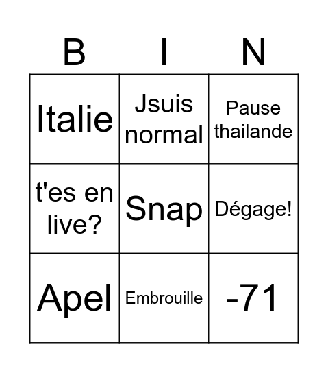 Untitled Bingo Card