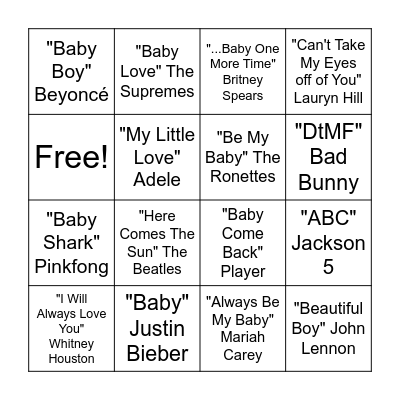 BABY SONG BINGO! Bingo Card