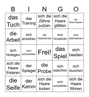D2 Reflexiv + Morgenroutine Vokabel (no nonreflexive verbs) Bingo Card