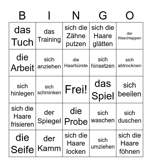 D2 Reflexiv + Morgenroutine Vokabel (no nonreflexive verbs) Bingo Card